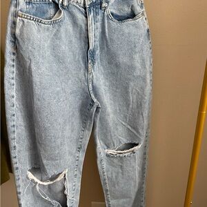 Stylish High Rise Distressed Jeans in Light Blue